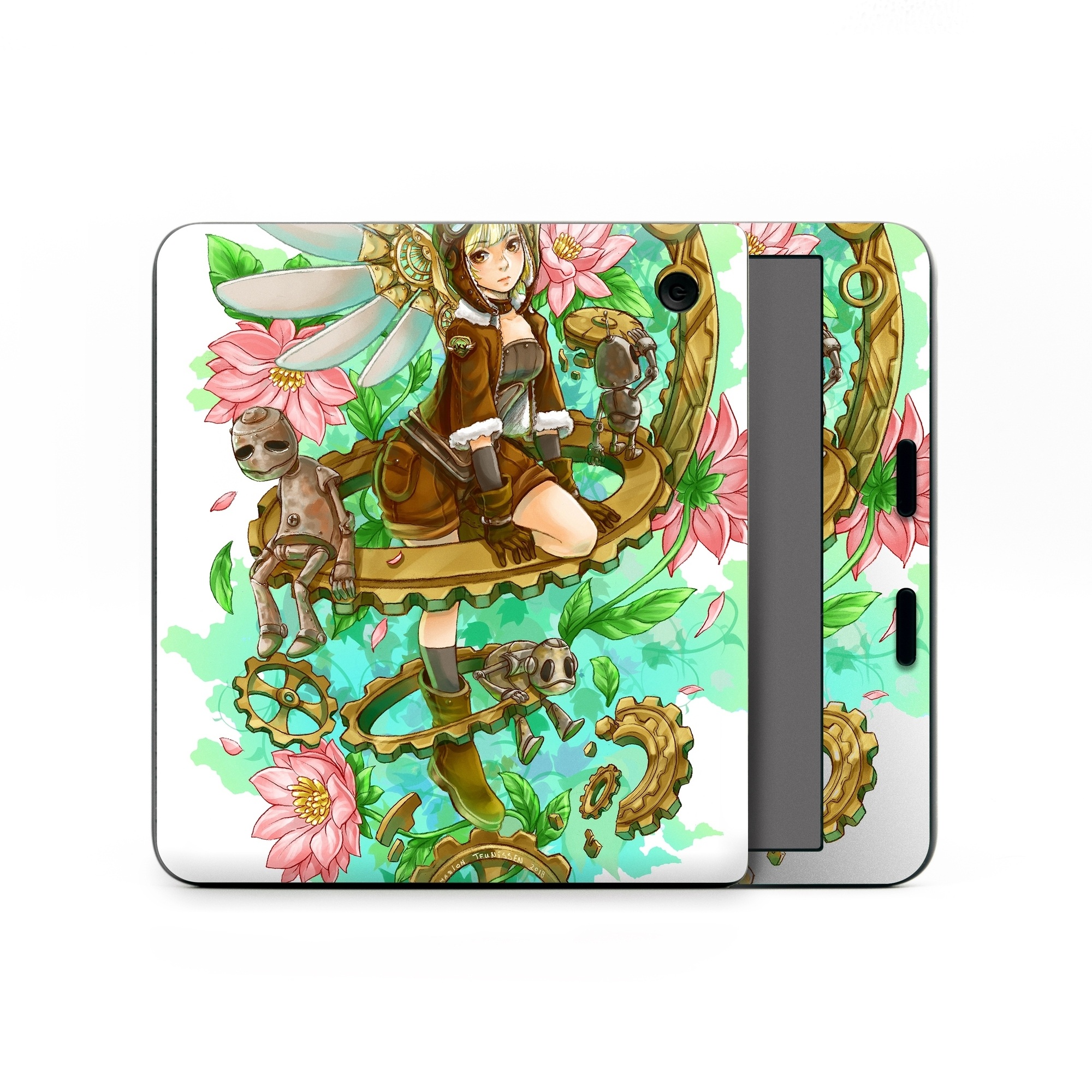 Kobo Libra Colour Skin design of Illustration, Fictional character, Clip art, Art, Graphics, Plant, with white, yellow, pink, green, brown, black colors