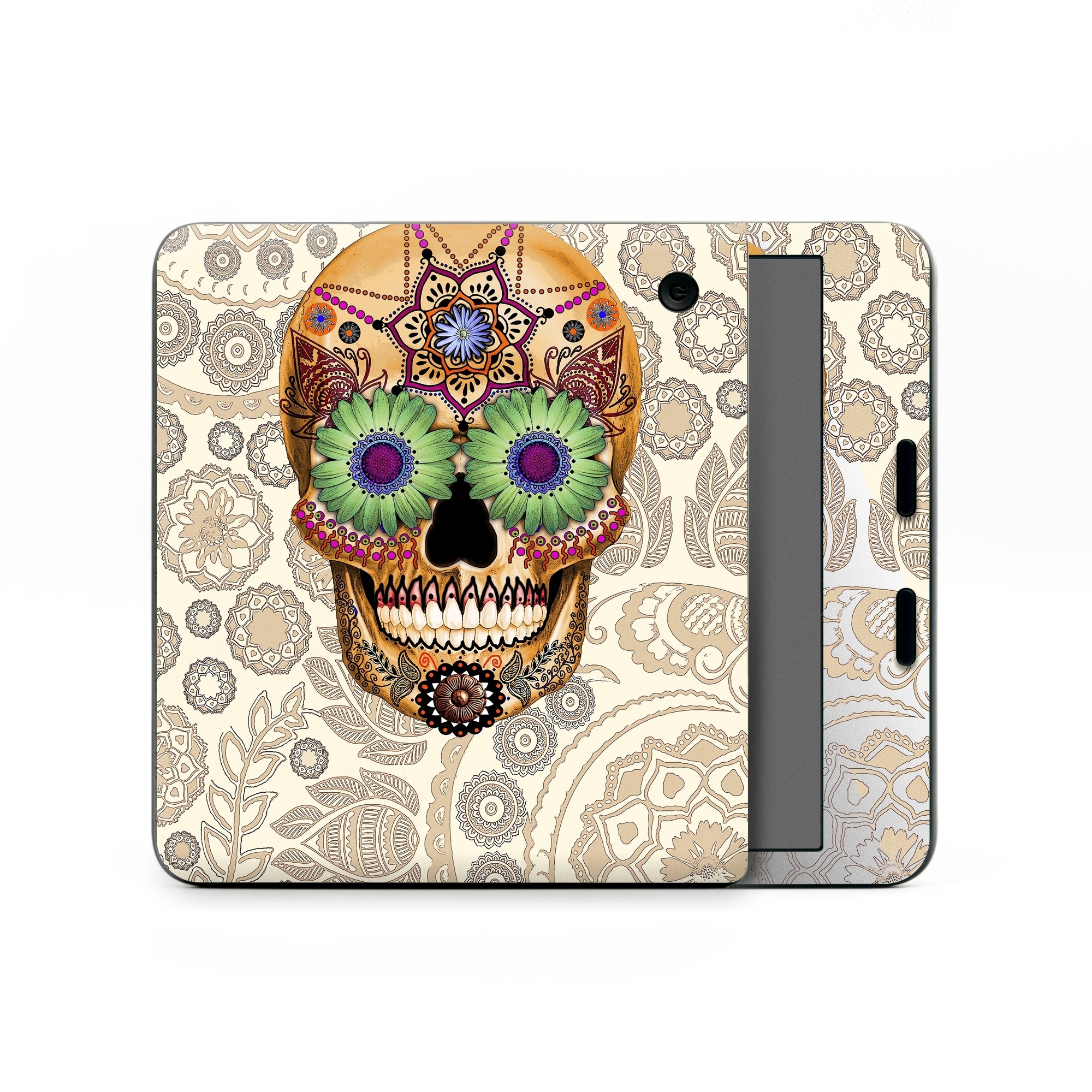 Kobo Libra Colour Skin design of Skull, Bone, Pattern, Design, Illustration, Visual arts, Fashion accessory, Art, with gray, yellow, green, black, red, pink colors