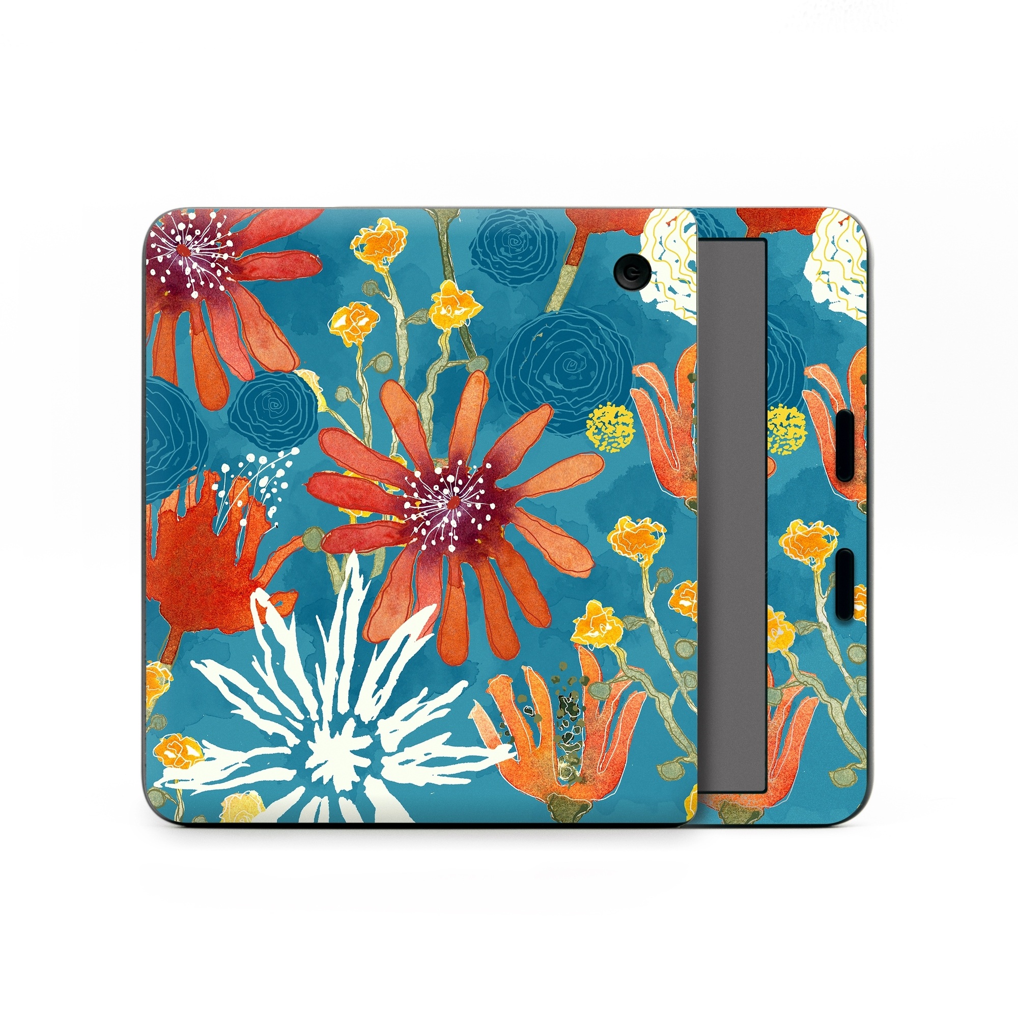 Kobo Libra Colour Skin design of Pattern, Visual arts, Wrapping paper, Design, Wildflower, Floral design, Textile, Flower, Plant, Motif, with blue, red, gray, yellow, green colors
