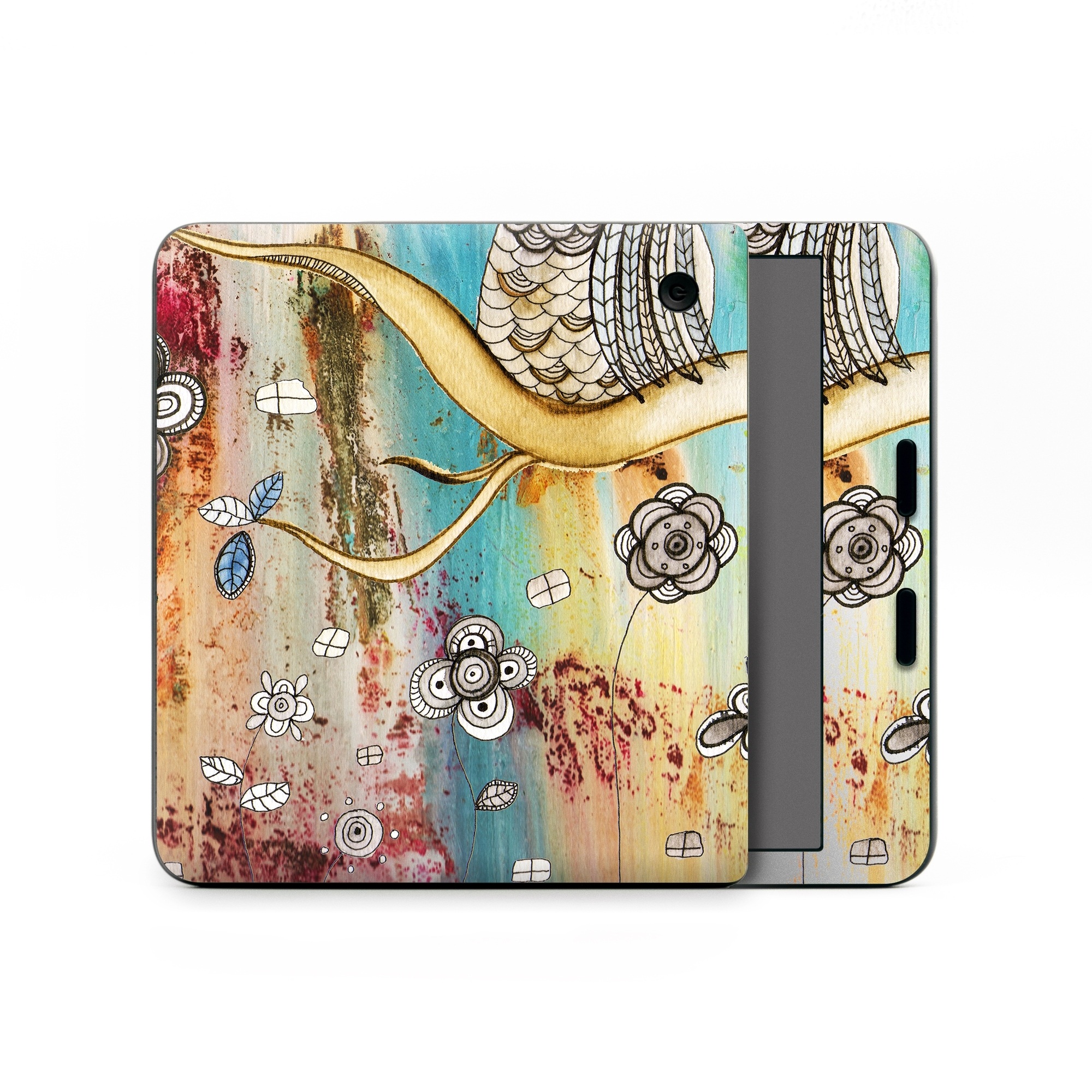 Kobo Libra Colour Skin design of Owl, Pink, Illustration, Art, Visual arts, Watercolor paint, Organism, Modern art, Graphic design, Pattern, with gray, red, green, black, blue, purple colors