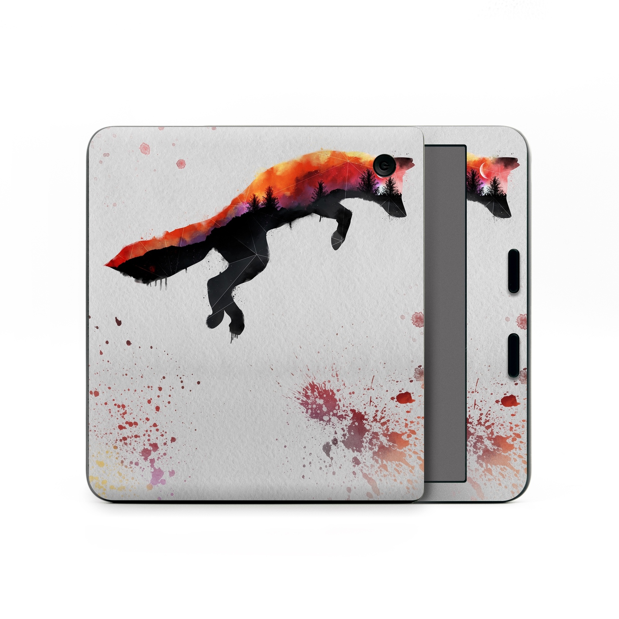 Kobo Libra Colour Skin design of Illustration, Watercolor paint, Art, Graphic design, Painting, Red fox, Visual arts, Paint, Drawing, Tail, with gray, black, red, yellow, orange, white colors