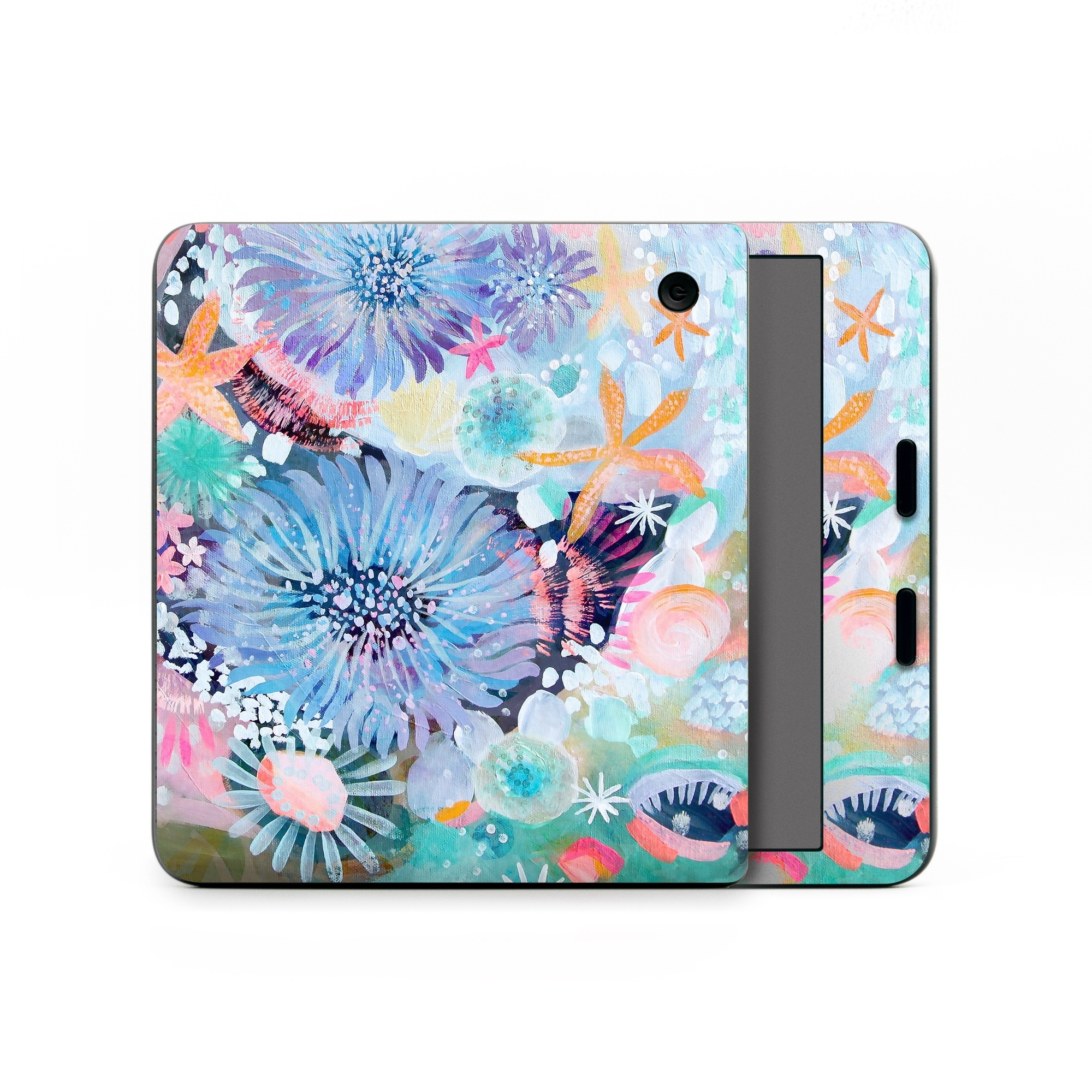 Kobo Libra Colour Skin design of Pattern, Aqua, Textile, Design, Watercolor paint, Visual arts, Flower, Art, Plant, Illustration, with blue, orange, pink, purple, green, white colors