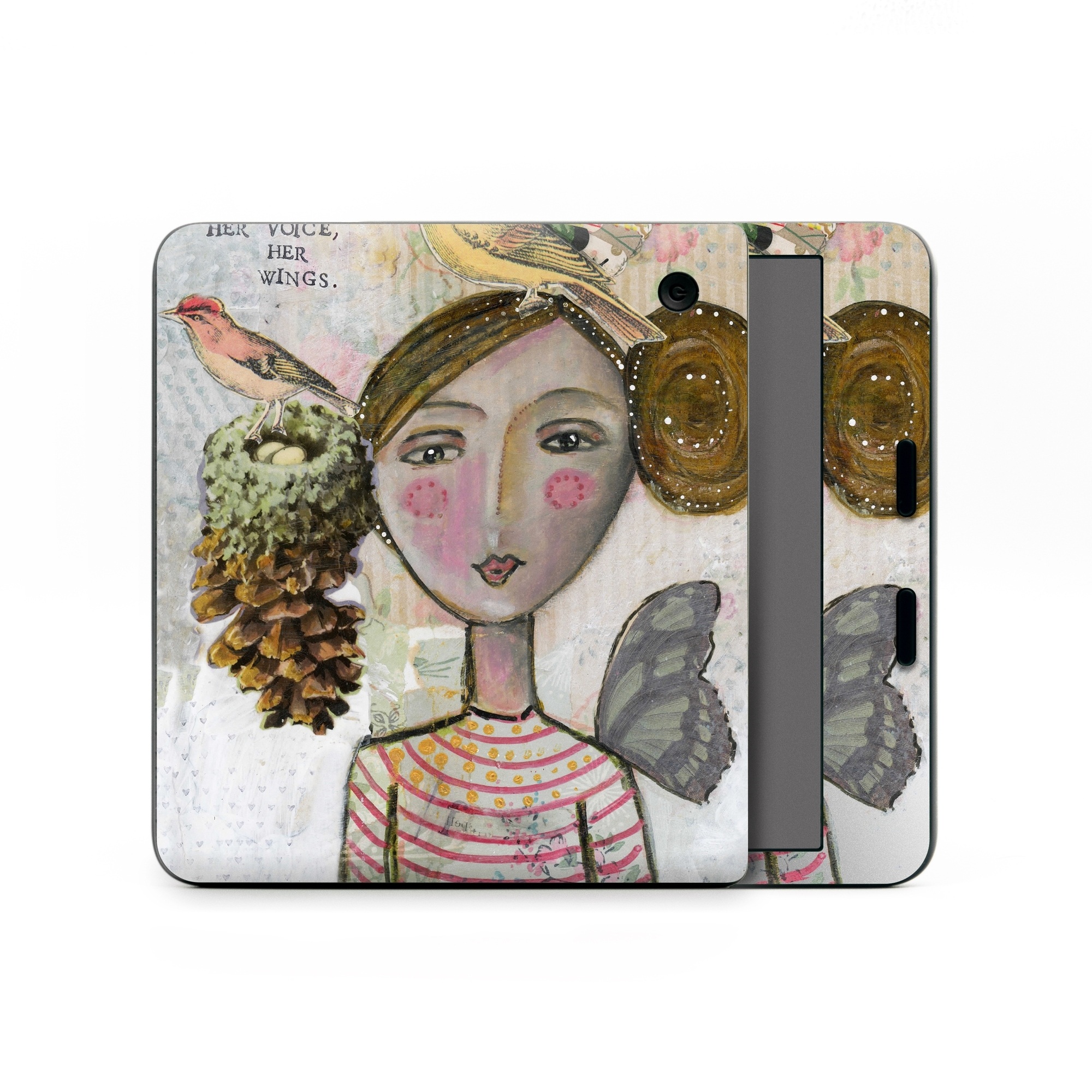 Kobo Libra Colour Skin design of Watercolor paint, Illustration, Art, Painting, Child art, Fictional character, Visual arts, Fashion illustration, Feather, Drawing, with gray, brown, pink, yellow, red, green, blue colors