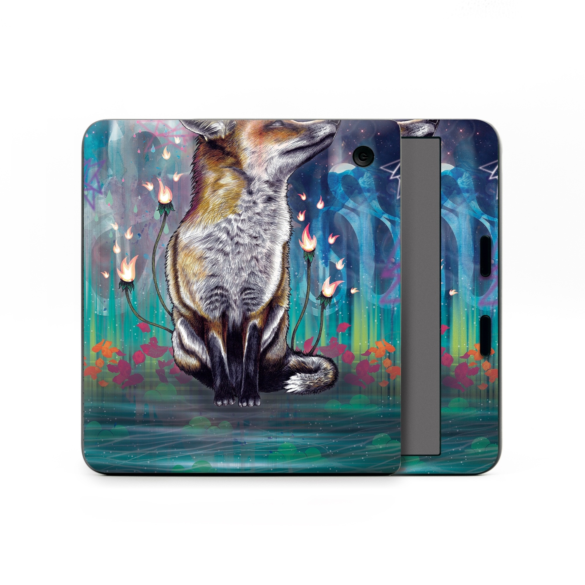 Kobo Libra Colour Skin design of Red fox, Art, Wildlife, Canidae, Illustration, Fox, Carnivore, Painting, Dhole, Red wolf, with black, gray, blue, red, green colors