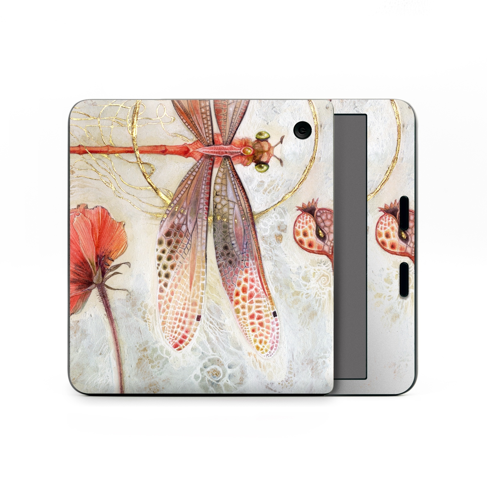 Kobo Libra Colour Skin design of Watercolor paint, Botany, Flower, Illustration, Floral design, Painting, Plant, Coquelicot, Art, Still life photography, with red, yellow, gray colors