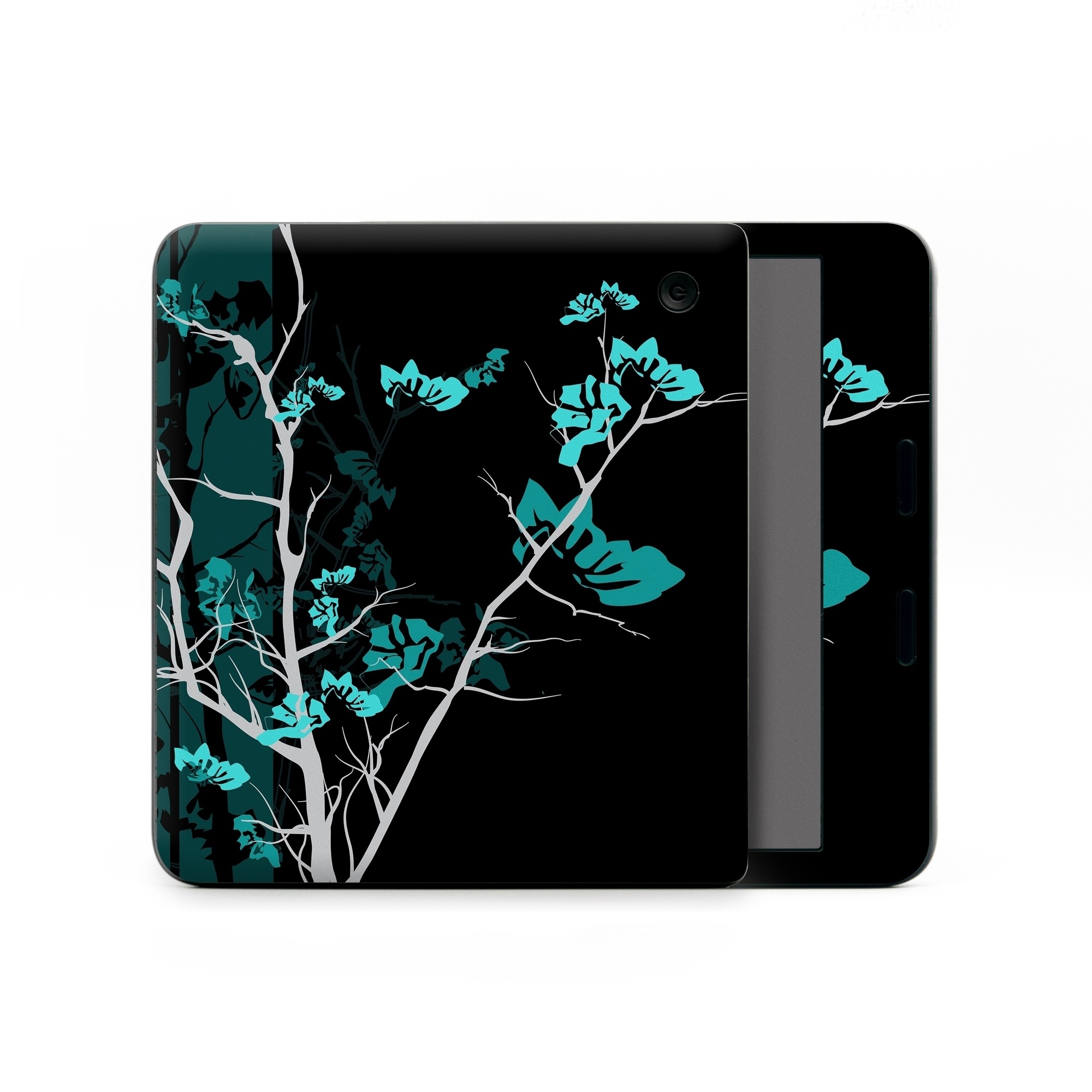 Kobo Libra Colour Skin design of Branch, Black, Blue, Green, Turquoise, Teal, Tree, Plant, Graphic design, Twig, with black, blue, gray colors