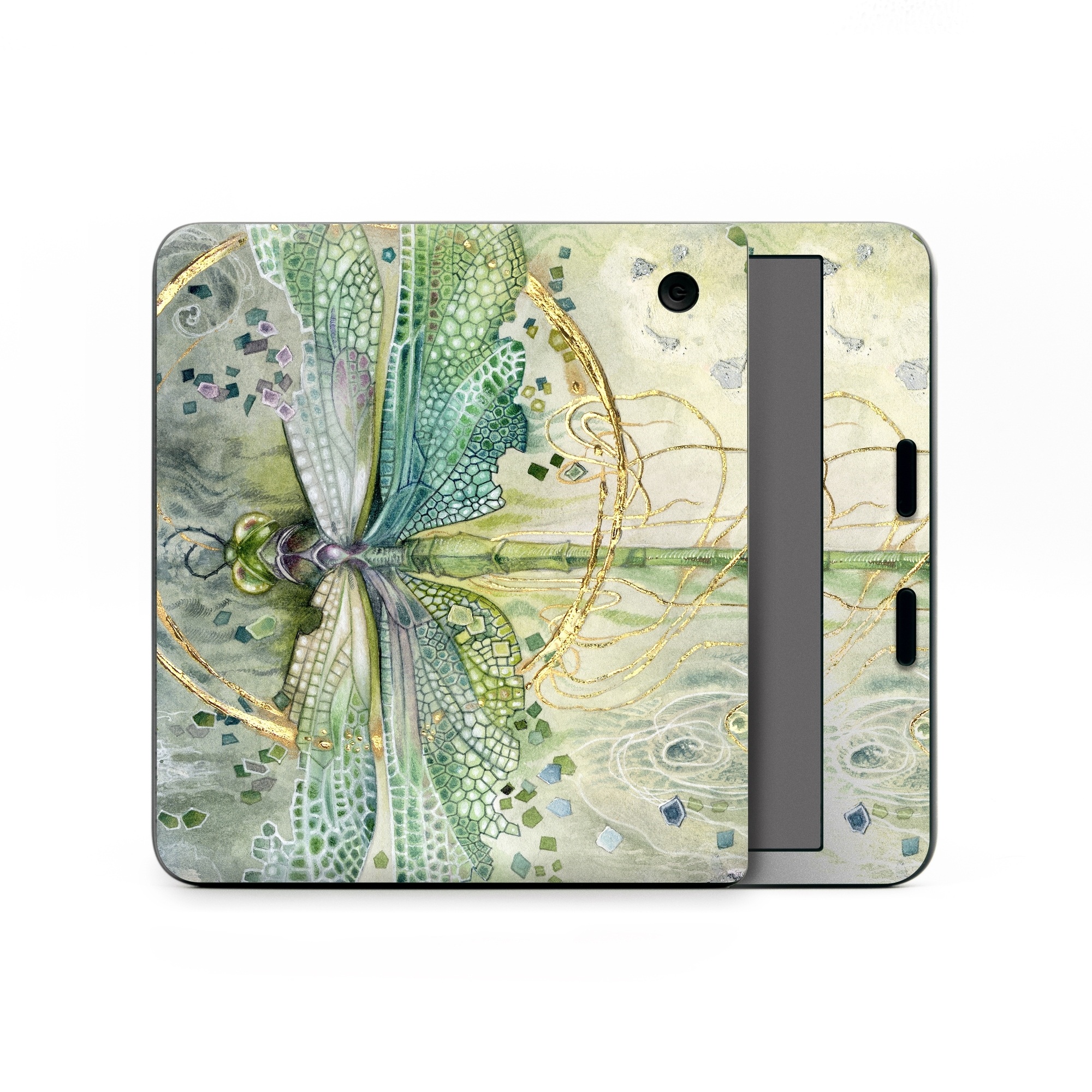 Kobo Libra Colour Skin design of Green, Painting, Watercolor paint, Water, Acrylic paint, Leaf, Visual arts, Plant, Art, Photography, with green, yellow, blue, gray colors