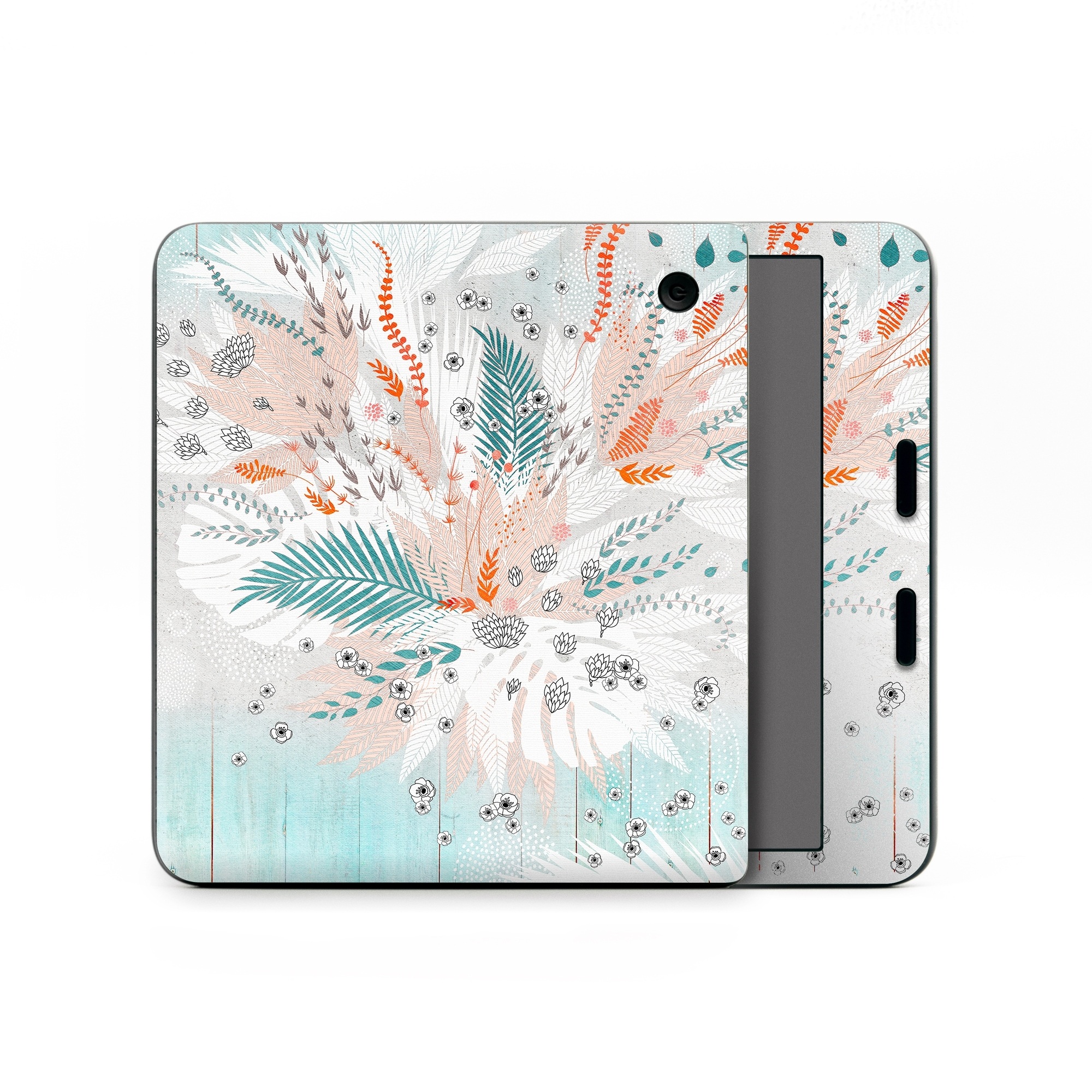 Kobo Libra Colour Skin design of Aqua, Turquoise, Graphic design, Line, Teal, Illustration, Watercolor paint, Design, Tree, Pattern, with blue, red, orange, white, gray colors