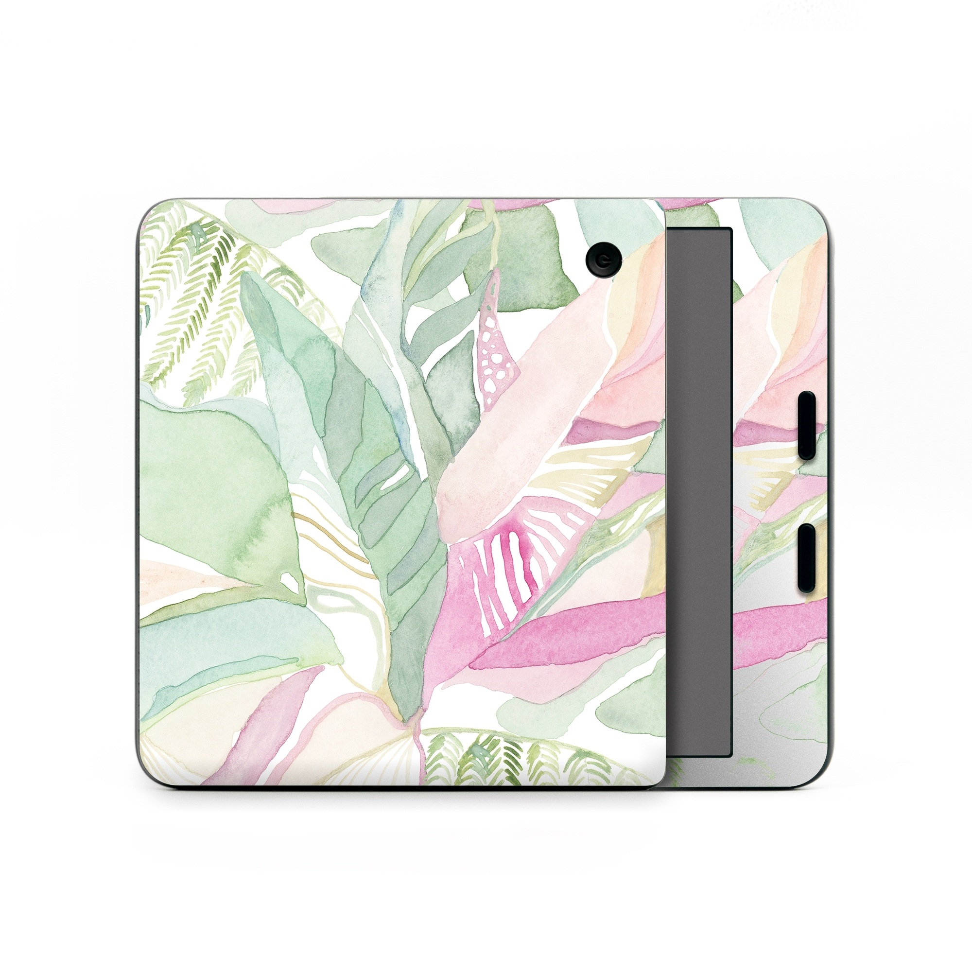 Kobo Libra Colour Skin design of Pink, Leaf, Botany, Pattern, Plant, Flower, Illustration, with white, green, pink, orange colors