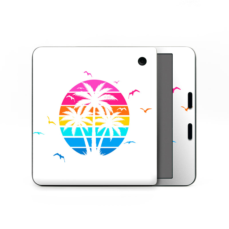 Kobo Libra Colour Skin design of Palm trees, Graphics, Clip art, Graphic design, with white, pink, orange, yellow, blue colors
