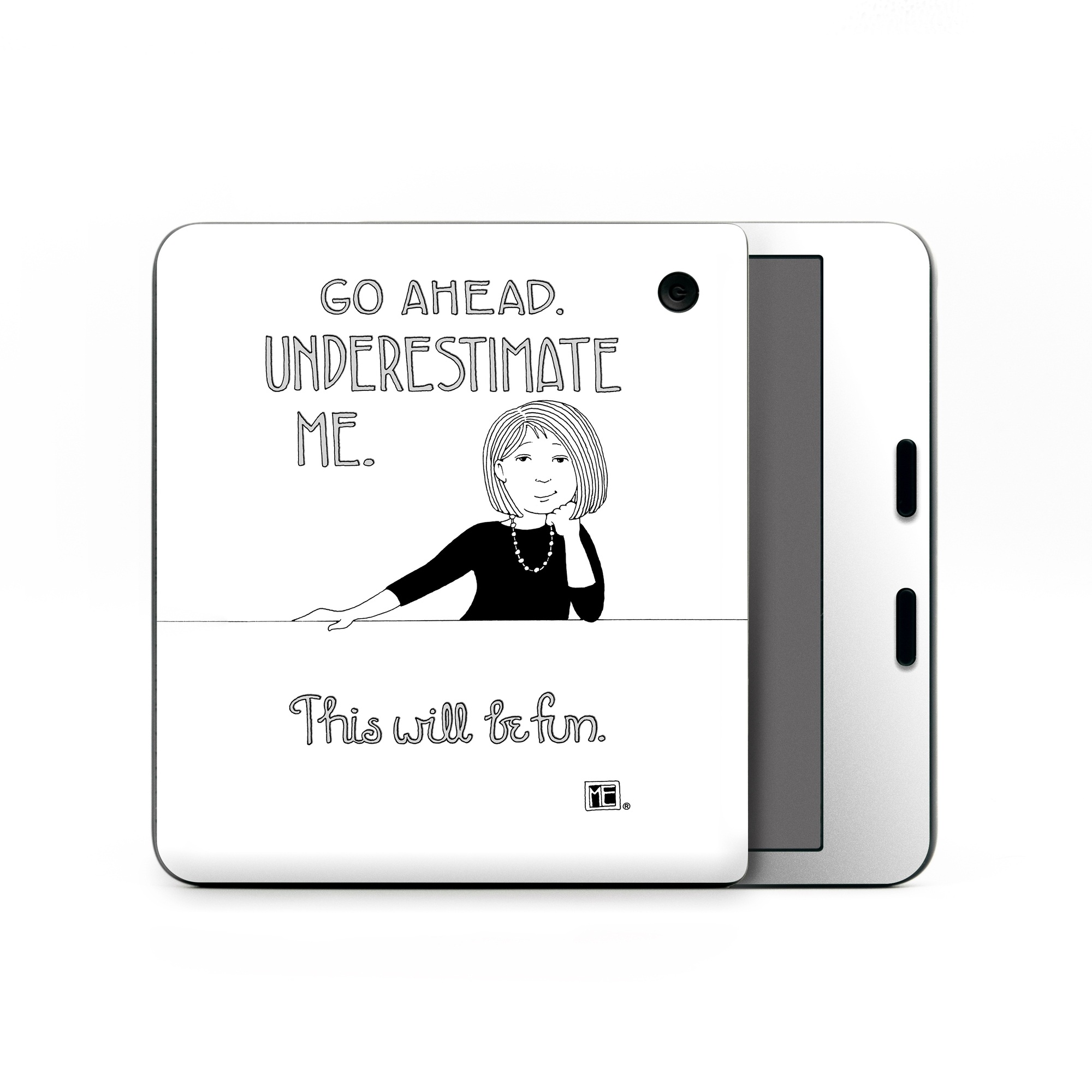 Kobo Libra Colour Skin design of Gesture, Happy, Font, Illustration, Poster, Line art, Graphics, Art, Logo, Graphic design, with black, white colors
