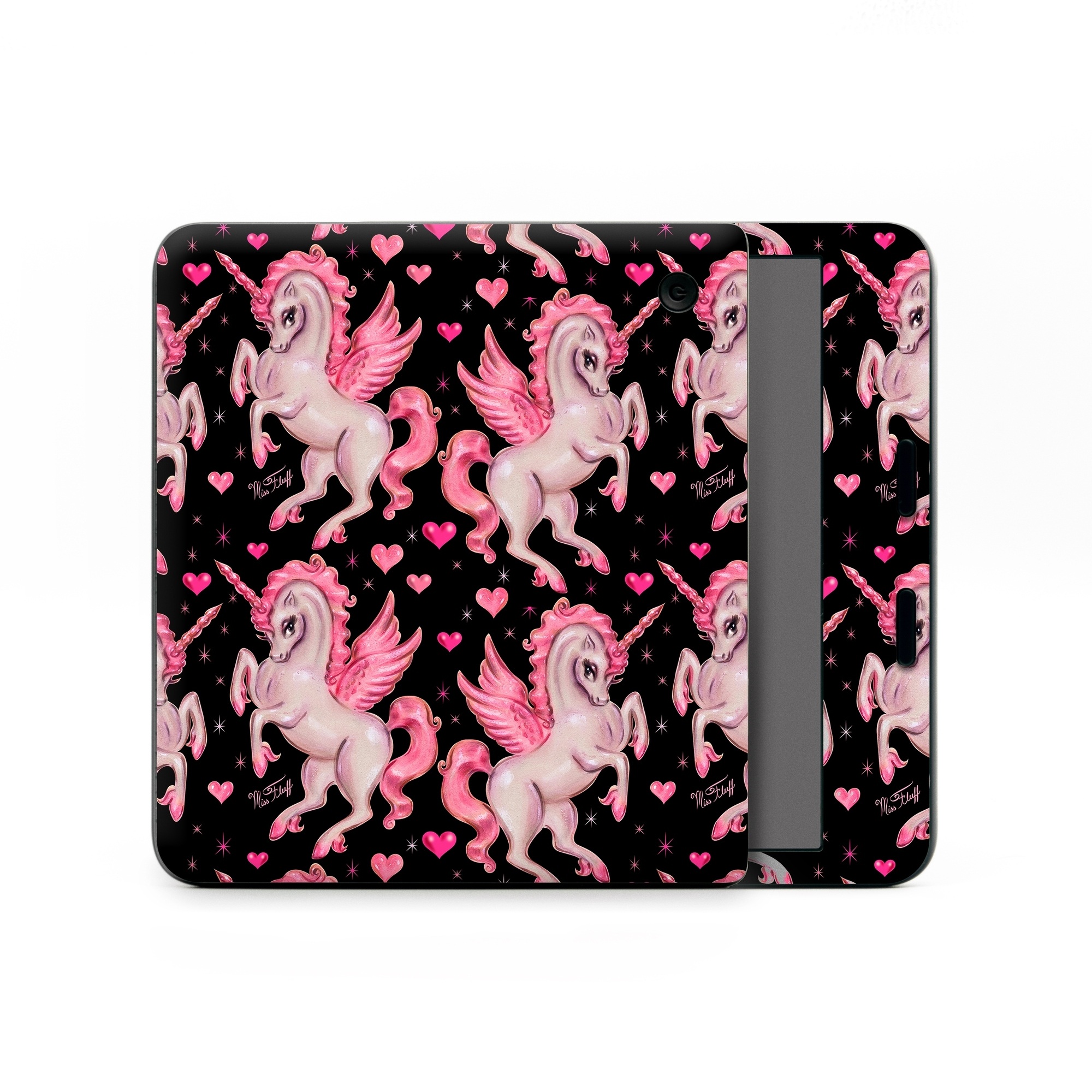 Kobo Libra Colour Skin design of Pink, Pattern, Fictional character, Design, Illustration, Font, Unicorn, Graphic design, Mythical creature, Art, with black, pink colors