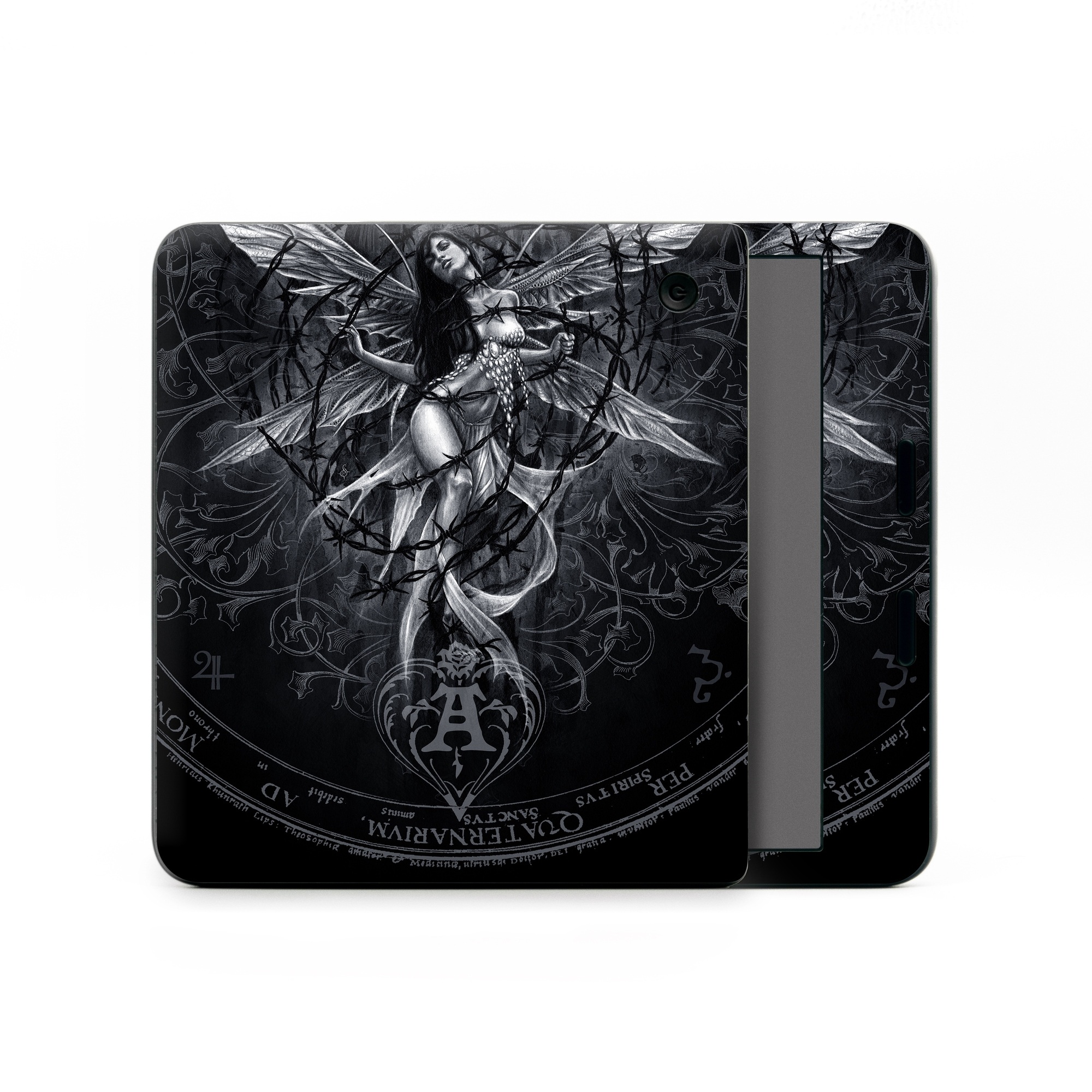 Kobo Libra Colour Skin design of Illustration, Graphic design, Darkness, Fictional character, Black-and-white, Pattern, Graphics, Mythical creature, Circle, Wing, with black, white colors