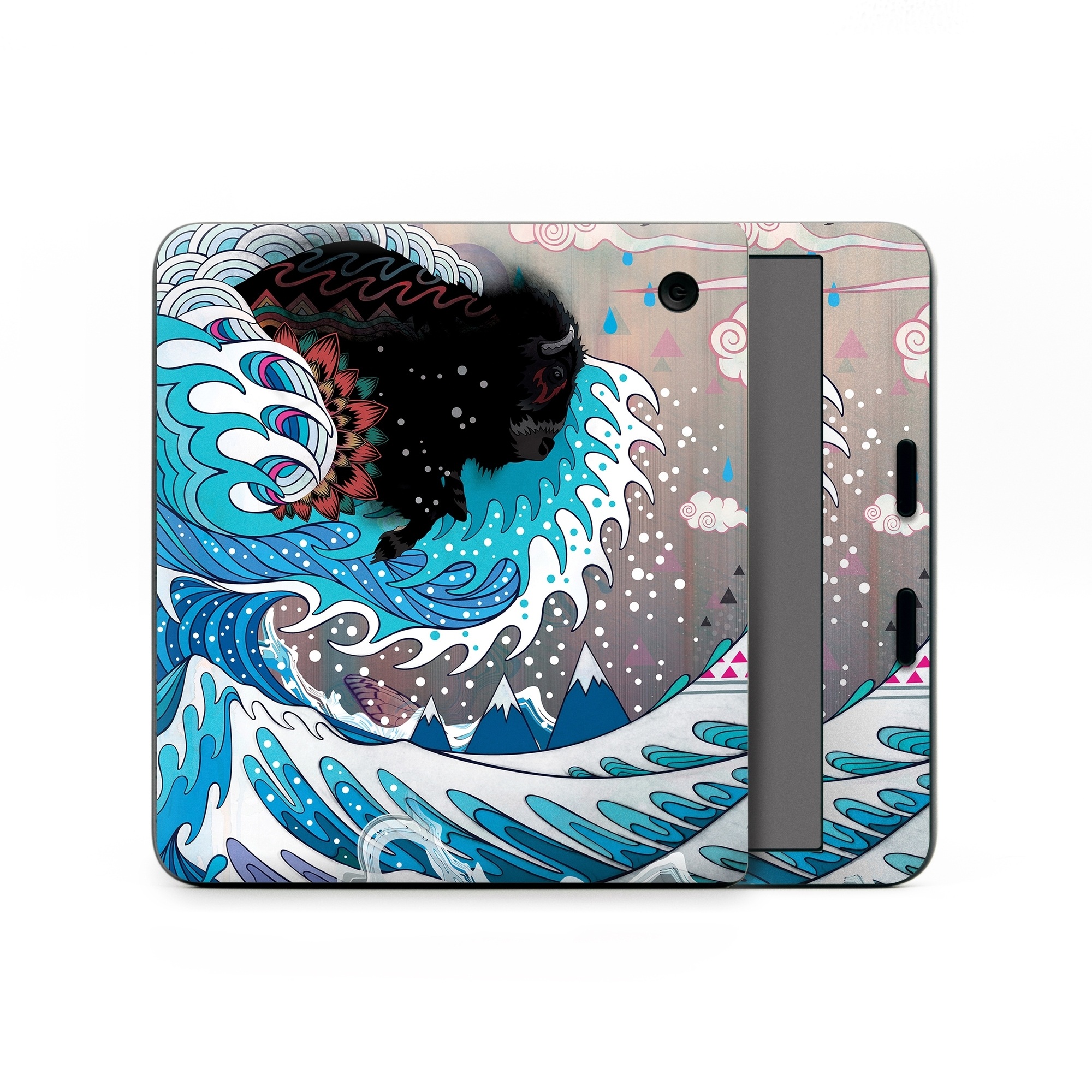 Kobo Libra Colour Skin design of Blue, Turquoise, Illustration, Aqua, Graphic design, Pattern, Art, Design, Graphics, Visual arts, with gray, blue, black, pink, white colors