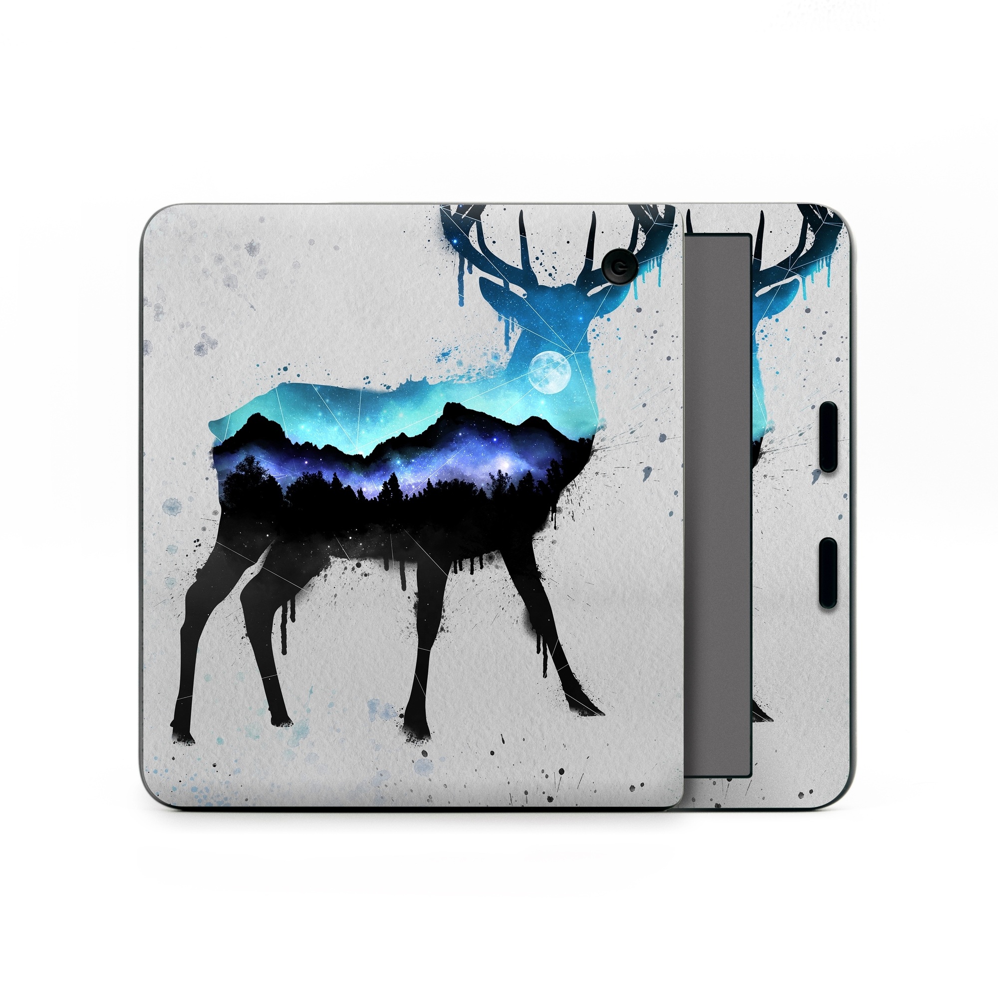 Kobo Libra Colour Skin design of Reindeer, Deer, Illustration, Watercolor paint, Art, Elk, Wildlife, Drawing, Paint, Graphics, with gray, black, blue, purple, white colors