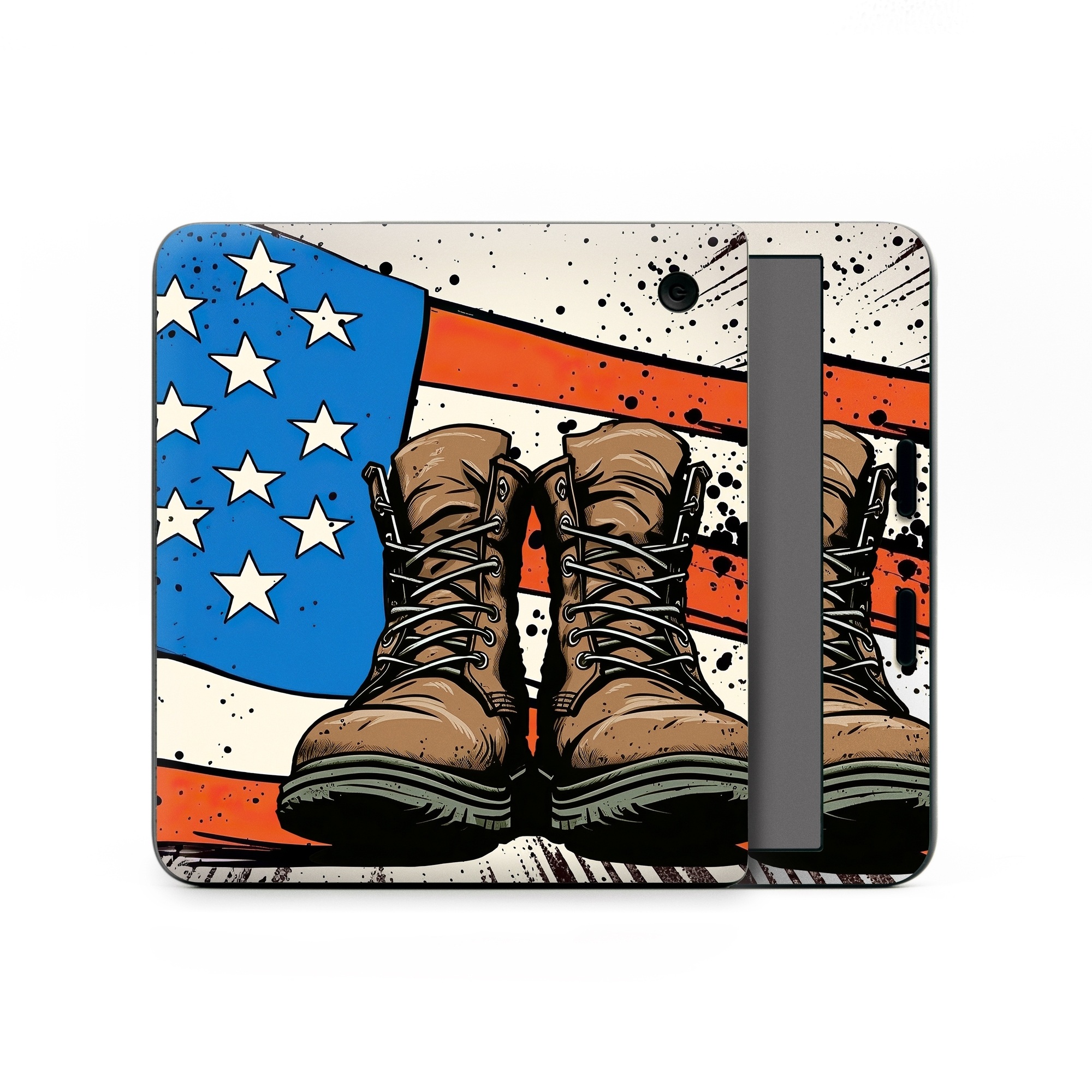 Kobo Libra Colour Skin design of Footwear, Shoe, Walking shoe, Outdoor shoe, Line, Flag of the united states, Sneakers, Font, Art, Human leg, with red, blue, white, black, brown, gray colors
