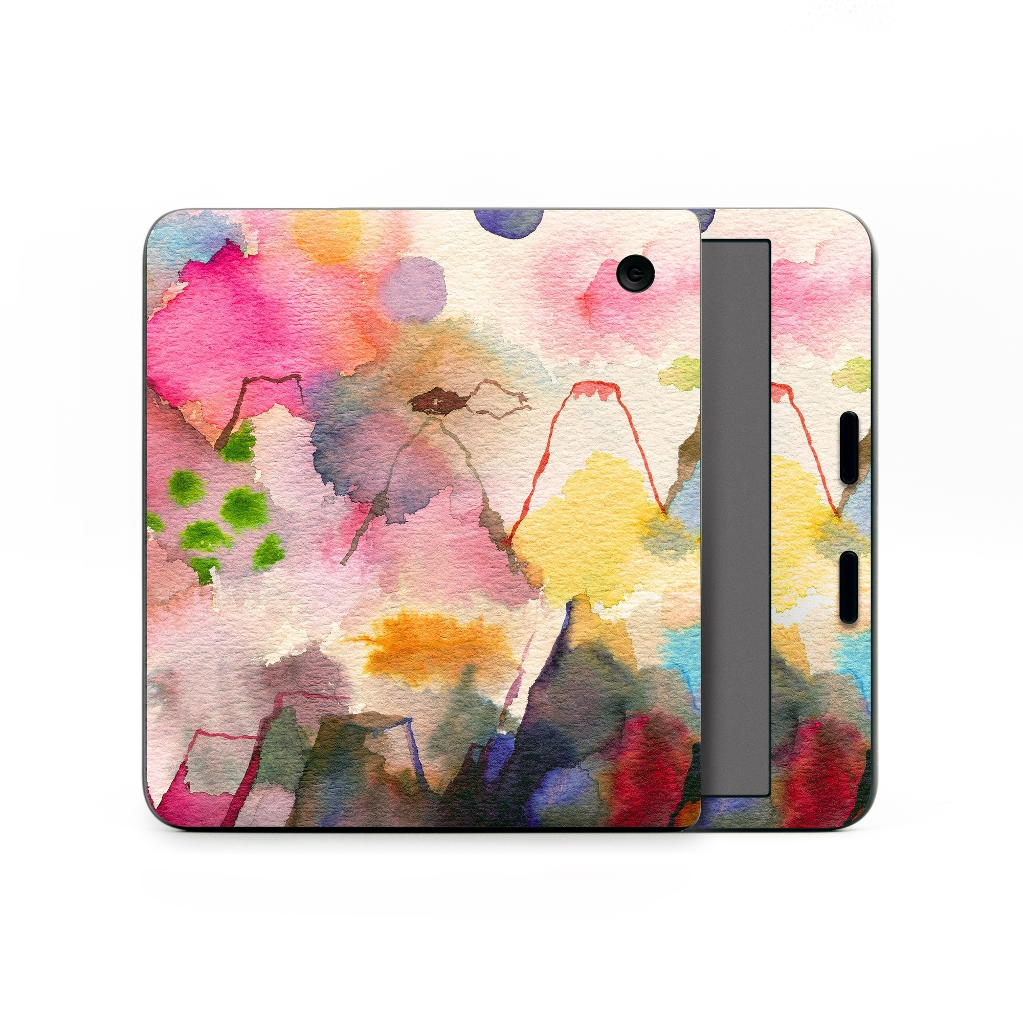 Kobo Libra Colour Skin design of Watercolor paint, Flower, Textile, Painting, Art, Plant, Pattern, Visual arts, Floral design, Paint, with white, pink, red, yellow, green, blue, black, orange colors