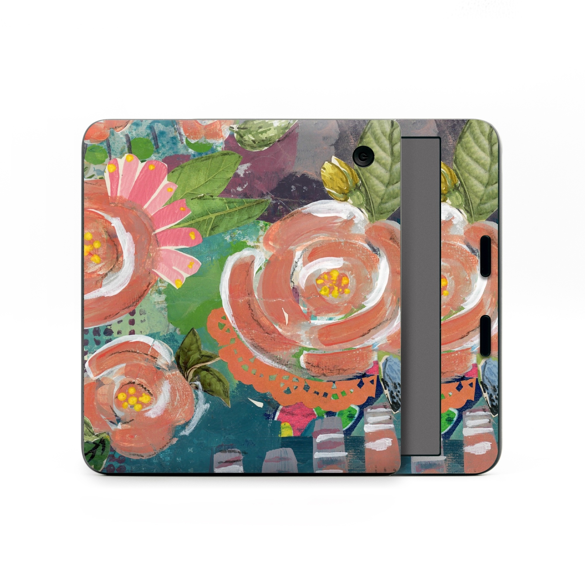 Kobo Libra Colour Skin design of Painting, Watercolor paint, Still life, Child art, Art, Illustration, Acrylic paint, Flower, Visual arts, Textile, with green, pink, red, yellow, blue, white, black, gray colors