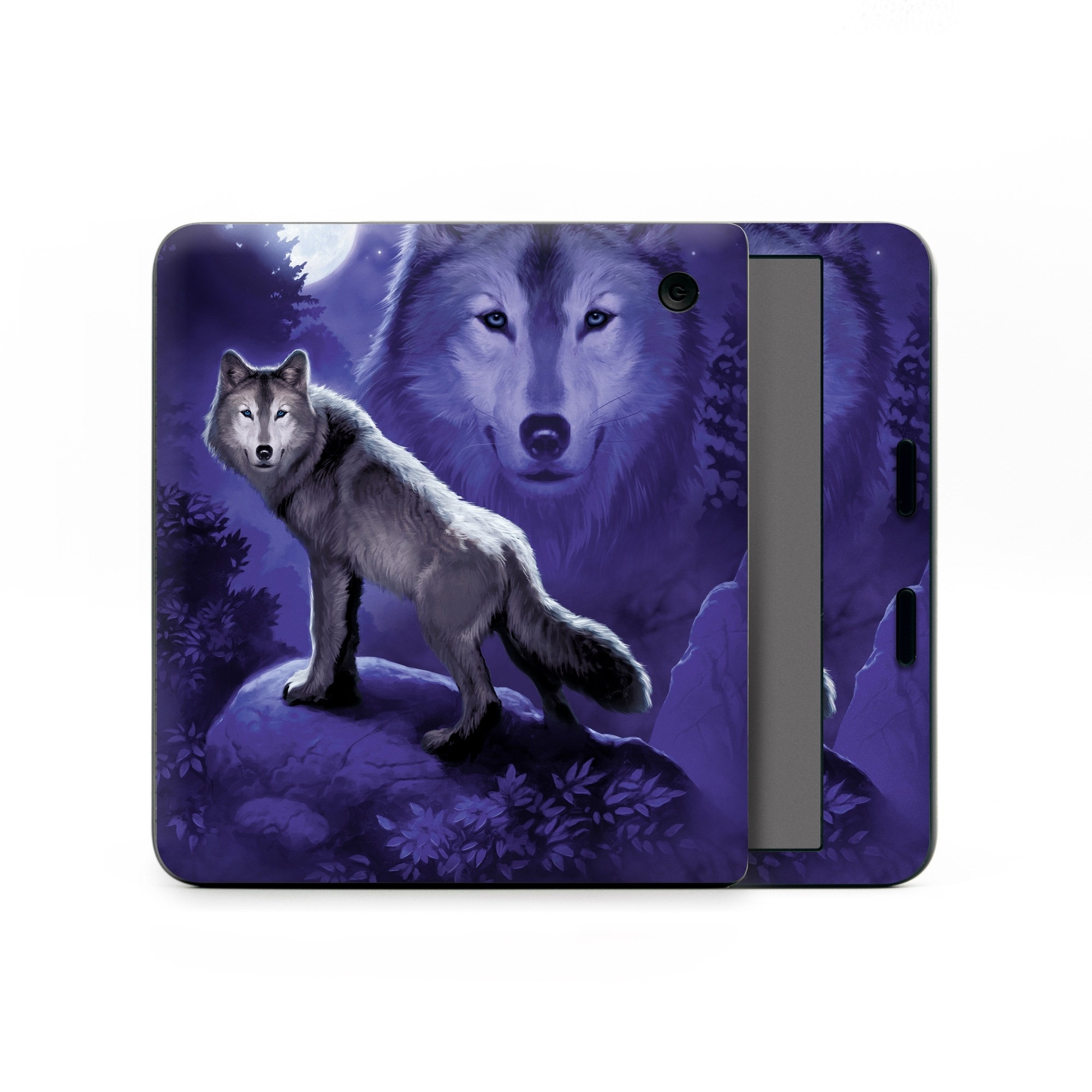 Kobo Libra Colour Skin design of Wolf, Canidae, canis lupus tundrarum, Canis, Wolfdog, Dog, Native american indian dog, Wildlife, Sakhalin husky, Moonlight, with blue, black, gray colors