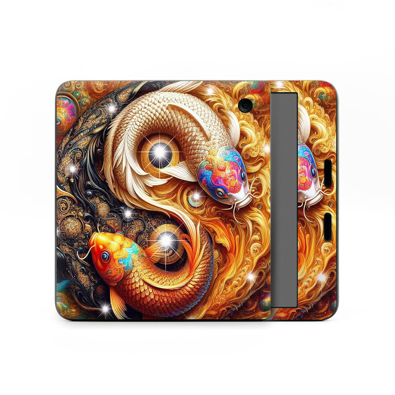 Kobo Libra Colour Skin design of Fractal art, Graphic design, Design, Fictional character, Graphics, Mythical creature, Modern art, Scaled reptiles, Mythology, Serpent, with red, orange, yellow, brown, blue, green, white, black colors