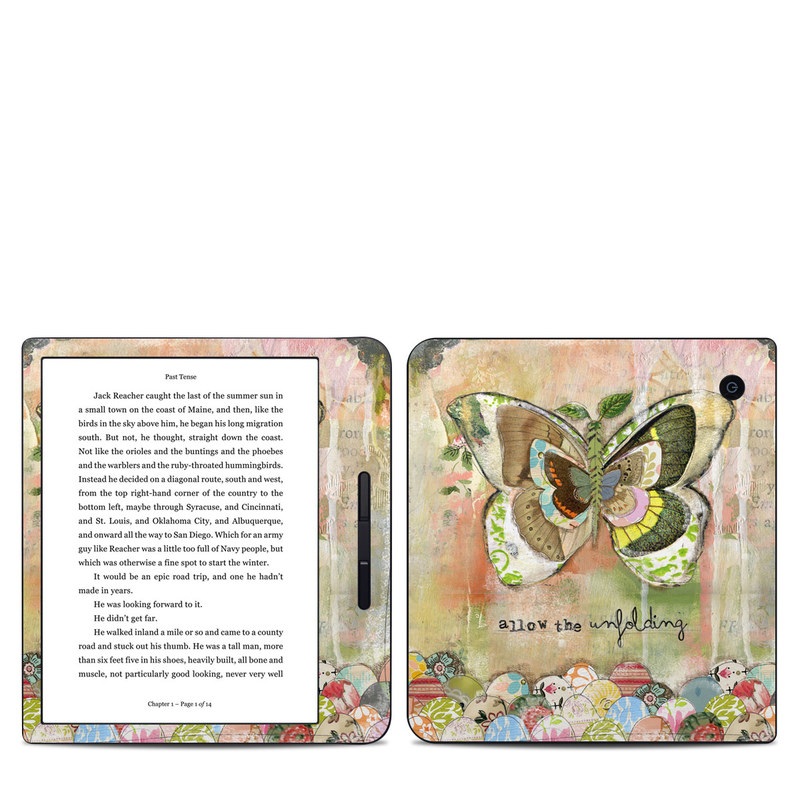 Kobo Libra H20 Skin design of Butterfly, Art, Fictional character, Pollinator, Moths and butterflies, Watercolor paint, Illustration, with green, brown, yellow, blue, pink, red colors