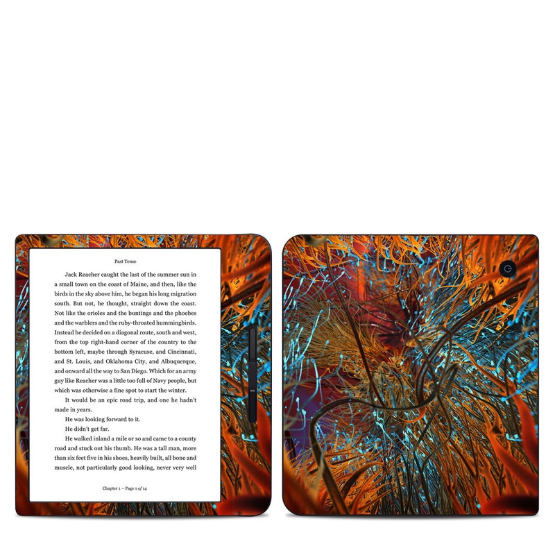 Kobo Libra H20 Skin design of Orange, Tree, Electric blue, Organism, Fractal art, Plant, Art, Graphics, Space, Psychedelic art, with orange, blue, red, yellow, purple colors