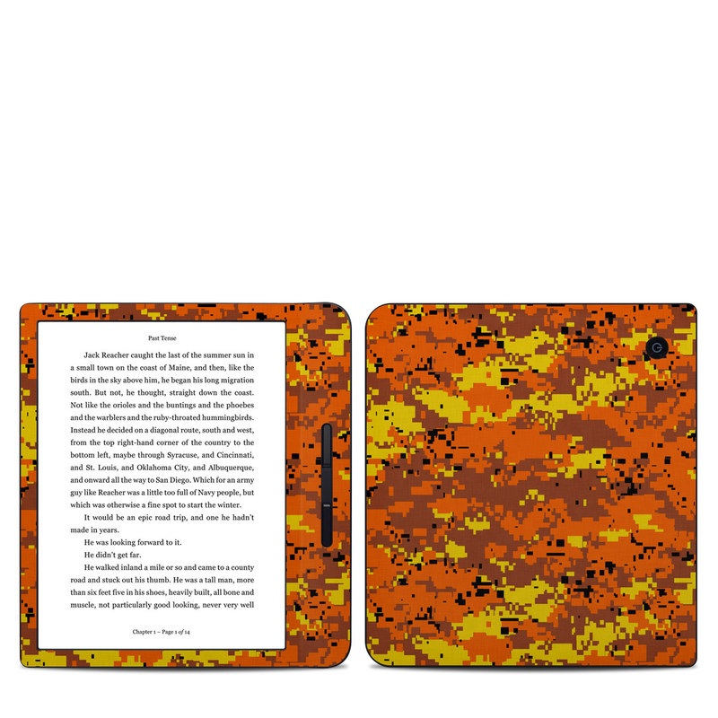 Kobo Libra H20 Skin design of Orange, Yellow, Leaf, Tree, Pattern, Autumn, Plant, Deciduous, with red, green, black colors