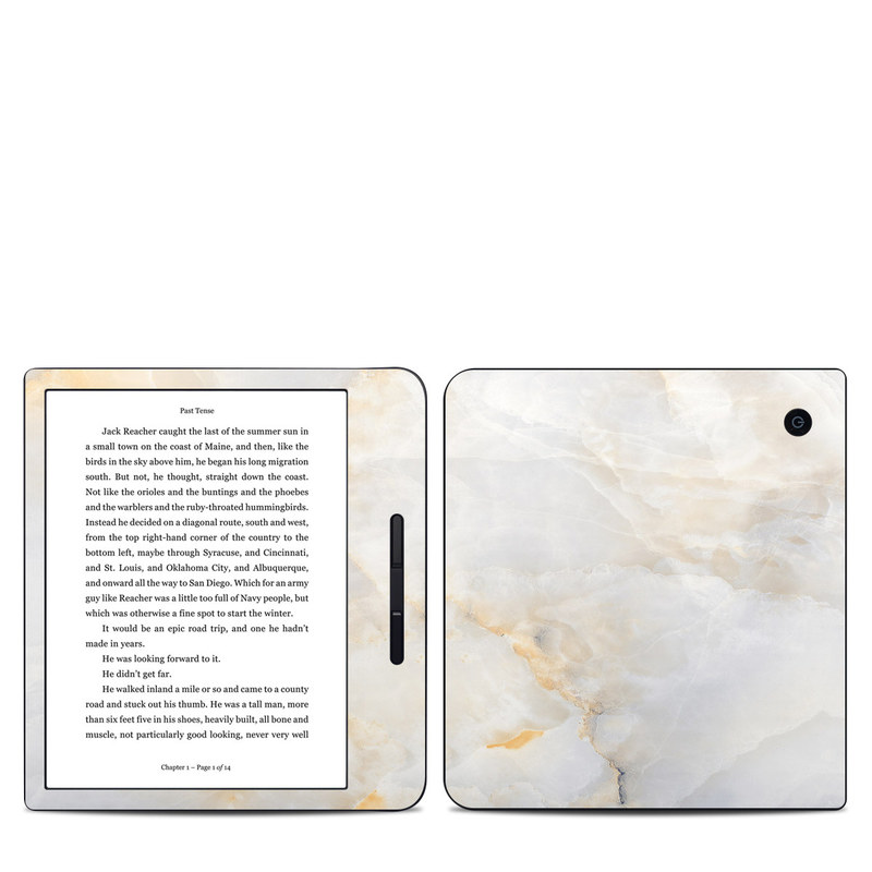 Kobo Libra H20 Skin design of White, Textile, Flooring, Marble, Paper, Pattern, Fashion accessory, Tile, with white, orange, black, yellow colors