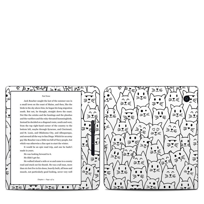 Kobo Libra H20 Skin design of White, Line art, Text, Black, Pattern, Black-and-white, Line, Design, Font, Organism, with white, black colors