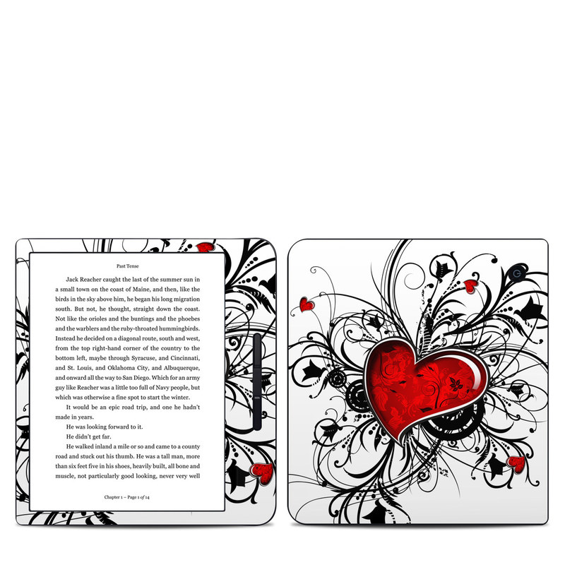 Kobo Libra H20 Skin design of Heart, Line art, Love, Clip art, Plant, Graphic design, Illustration, with white, gray, black, red colors