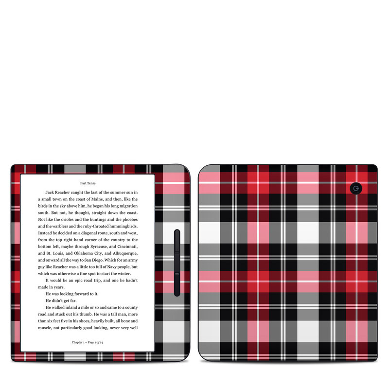 Kobo Libra H20 Skin design of Plaid, Tartan, Pattern, Red, Textile, Design, Line, Pink, Magenta, Square, with black, gray, pink, red, white colors