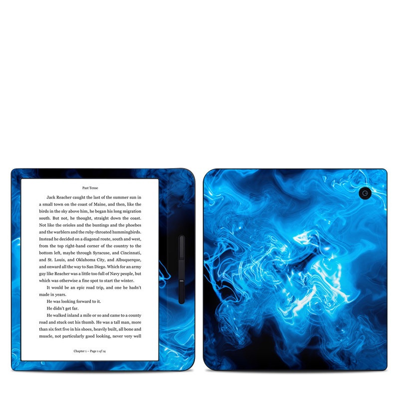 Kobo Libra H20 Skin design of Blue, Water, Electric blue, Organism, Pattern, Smoke, Liquid, Art, with blue, black, purple colors