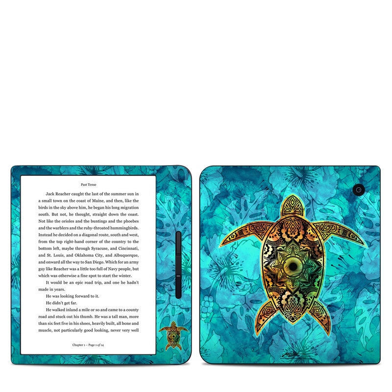Kobo Libra H20 Skin design of Sea turtle, Green sea turtle, Turtle, Hawksbill sea turtle, Tortoise, Reptile, Loggerhead sea turtle, Illustration, Art, Pattern, with blue, black, green, gray, red colors