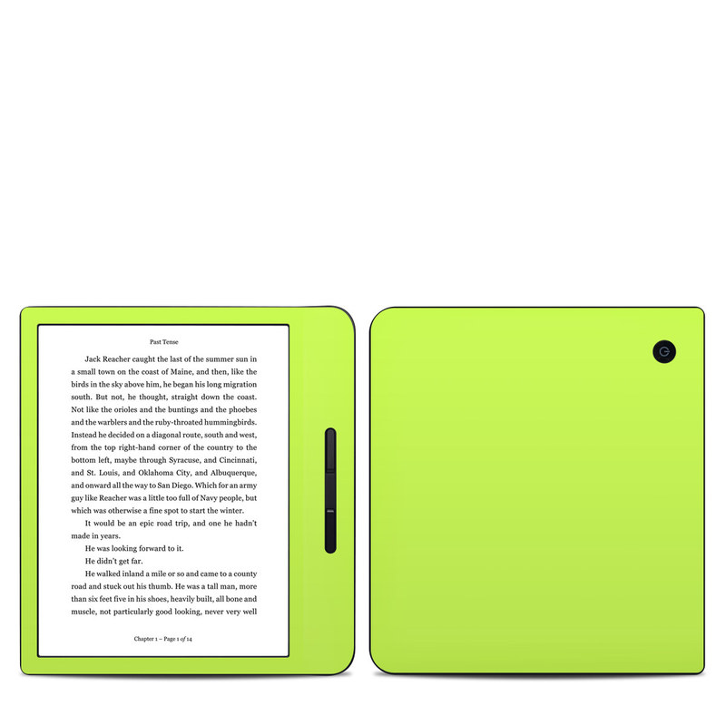 Kobo Libra H20 Skin design of Green, Yellow, Text, Leaf, Font, Grass, with green colors