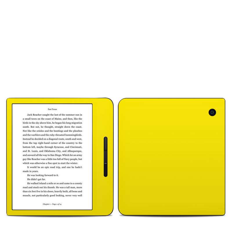 Kobo Libra H20 Skin design of Green, Yellow, Orange, Text, Font, with yellow colors