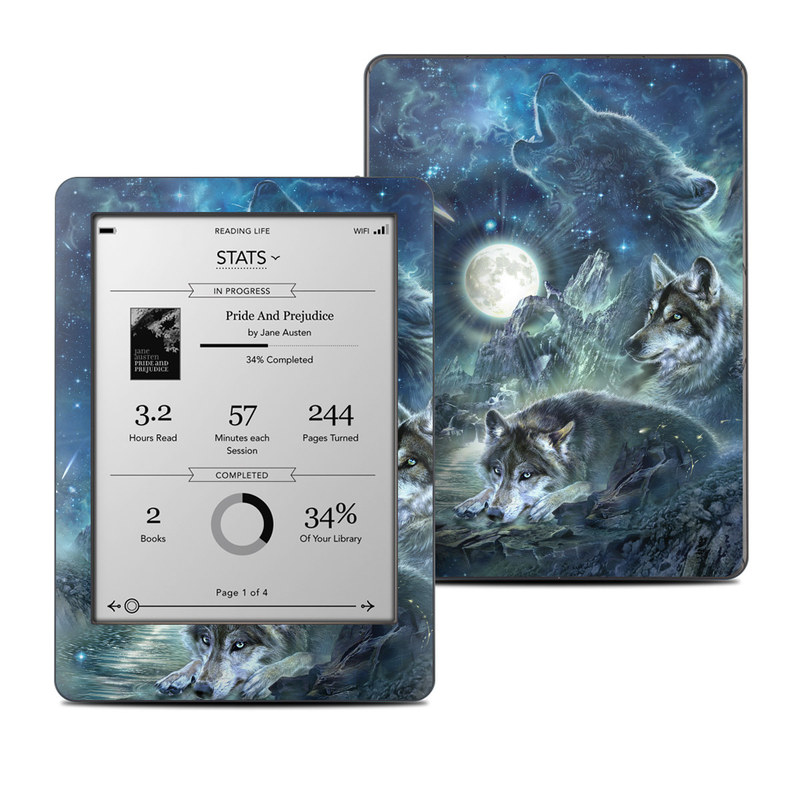 Kobo Glo Skin design of Cg artwork, Fictional character, Darkness, Werewolf, Illustration, Wolf, Mythical creature, Graphic design, Dragon, Mythology, with black, blue, gray, white colors