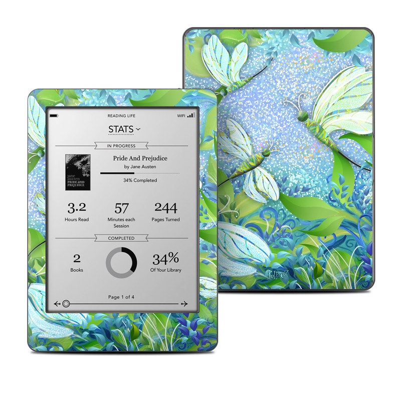 Kobo Glo Skin design of Green, Blue, Leaf, Plant, Pattern, Tree, Design, Organism, Branch, Flower, with gray, blue, green, purple colors
