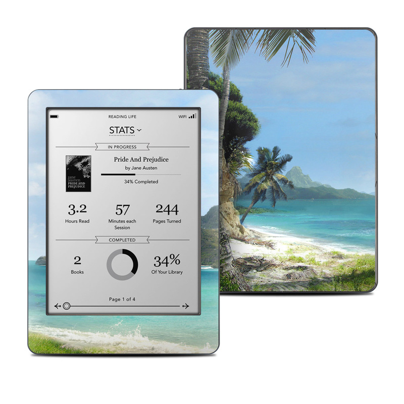 Kobo Glo Skin design of Body of water, Tropics, Nature, Natural landscape, Shore, Coast, Caribbean, Sea, Tree, Beach, with gray, black, blue, green colors