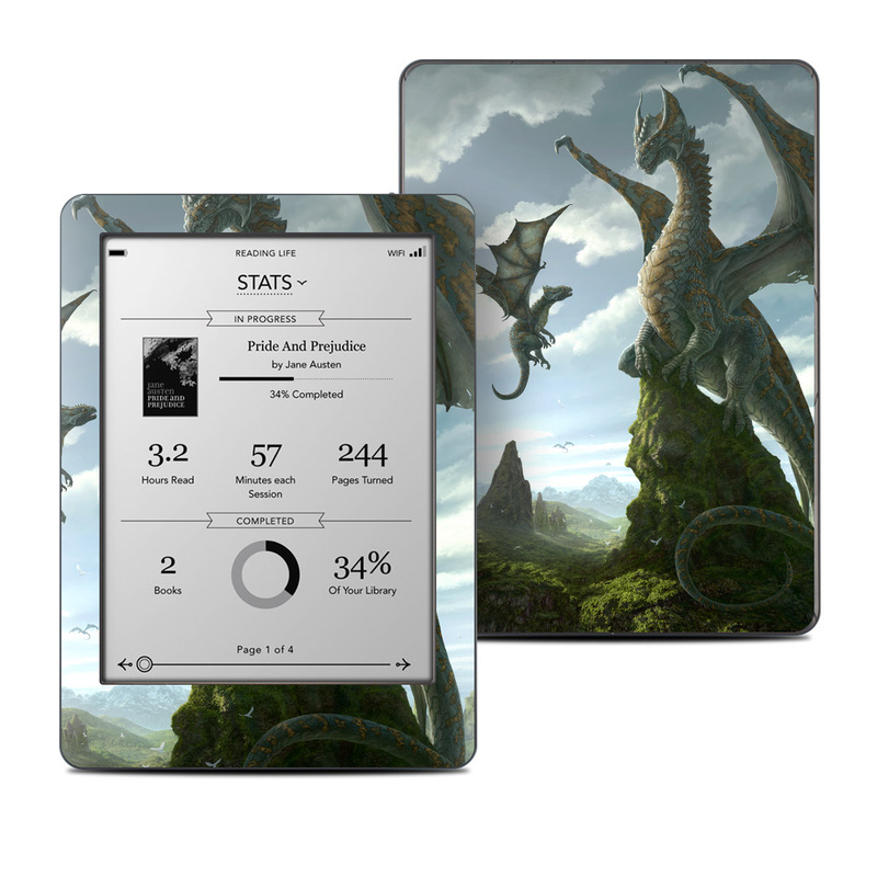 Kobo Glo Skin design of Dragon, Cg artwork, Fictional character, Mythical creature, Mythology, Extinction, Cryptid, Illustration, Games, Massively multiplayer online role-playing game, with black, gray, blue, white, purple colors
