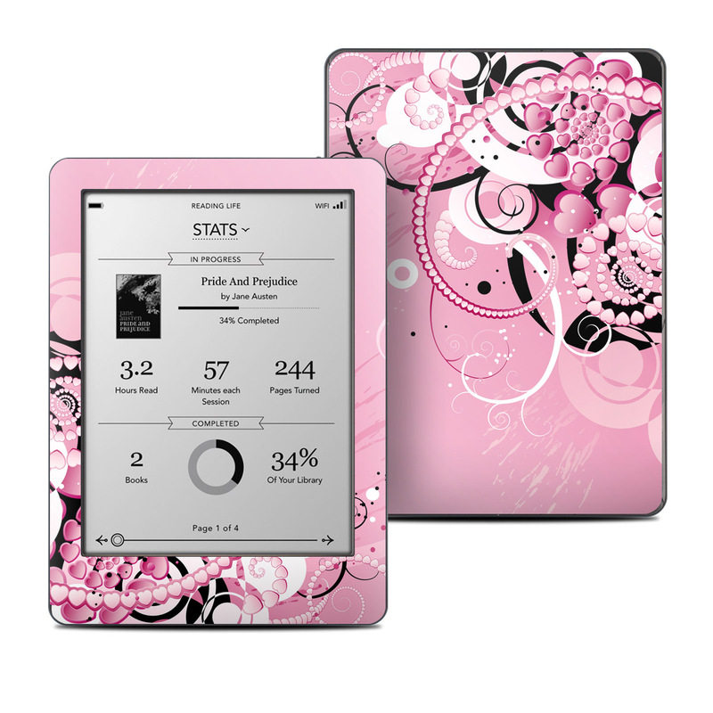 Kobo Glo Skin design of Pink, Floral design, Graphic design, Text, Design, Flower Arranging, Pattern, Illustration, Flower, Floristry, with pink, gray, black, white, purple, red colors