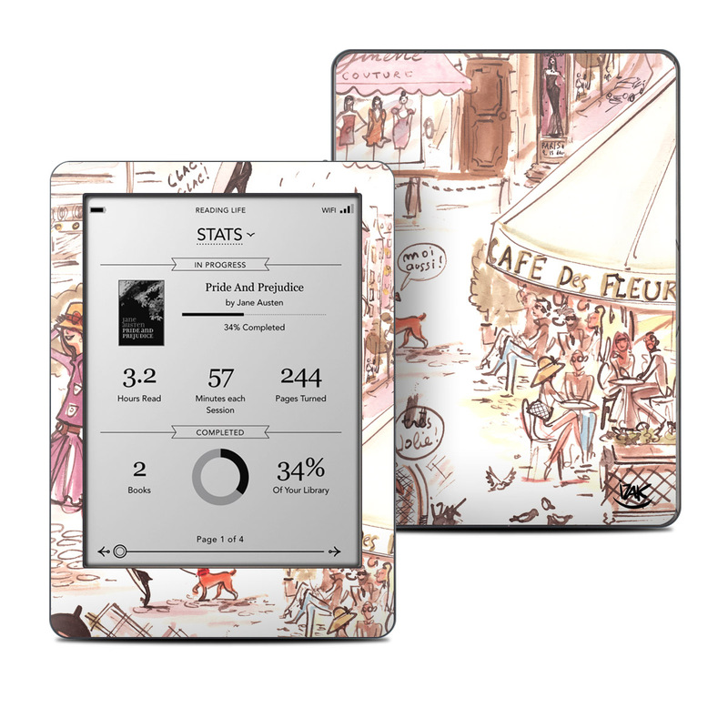 Kobo Glo Skin design of Cartoon, Illustration, Comic book, Fiction, Comics, Art, Human, Organism, Fictional character, Style, with gray, white, pink, red, yellow, green colors