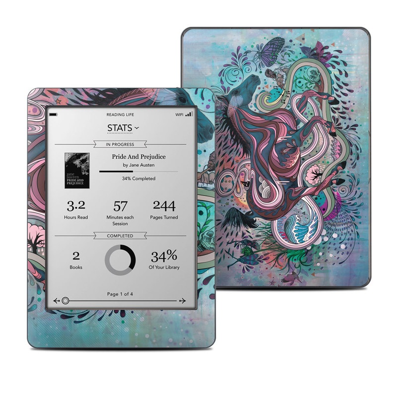 Kobo Glo Skin design of Illustration, Art, Visual arts, Graphic design, Fictional character, Psychedelic art, Pattern, Drawing, Painting, Mythology, with gray, black, blue, red, purple colors