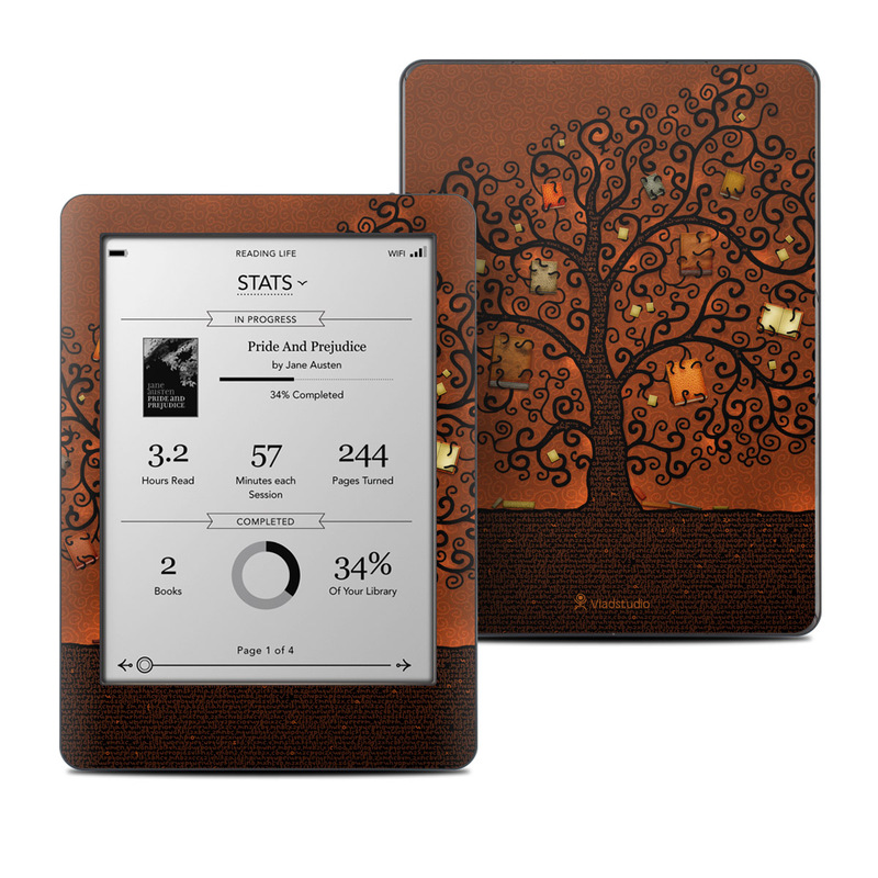 Kobo Glo Skin design of Tree, Brown, Leaf, Plant, Woody plant, Branch, Visual arts, Font, Pattern, Art, with black colors