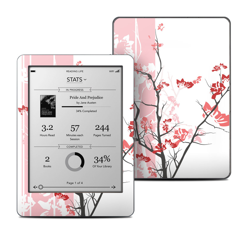 Kobo Glo Skin design of Branch, Red, Flower, Plant, Tree, Twig, Blossom, Botany, Pink, Spring, with white, pink, gray, red, black colors