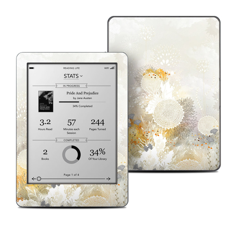 Kobo Glo Skin design of Pattern, Floral design, Flower, Plant, Illustration, camomile, Wildflower, Art, with gray, yellow, pink, white, green colors