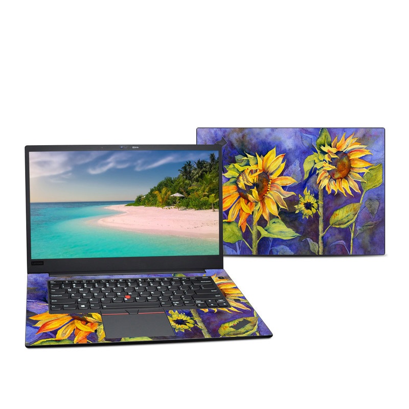 Lenovo ThinkPad X1 Extreme Gen 2 15-inch Skin design of Flower, Sunflower, Painting, sunflower, Watercolor paint, Plant, Flowering plant, Yellow, Acrylic paint, Still life, with green, black, blue, gray, red, orange colors