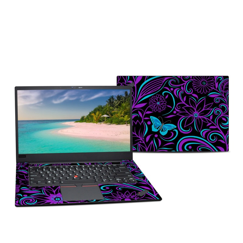 Lenovo ThinkPad X1 Extreme Gen 2 15-inch Skin design of Pattern, Purple, Violet, Turquoise, Teal, Design, Floral design, Visual arts, Magenta, Motif, with black, purple, blue colors