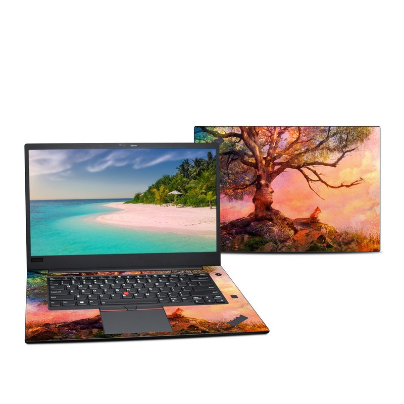 Lenovo ThinkPad X1 Extreme Gen 2 15-inch Skin design of Nature, Tree, Sky, Natural landscape, Branch, Leaf, Woody plant, Trunk, Landscape, Plant, with pink, red, black, green, gray, orange colors