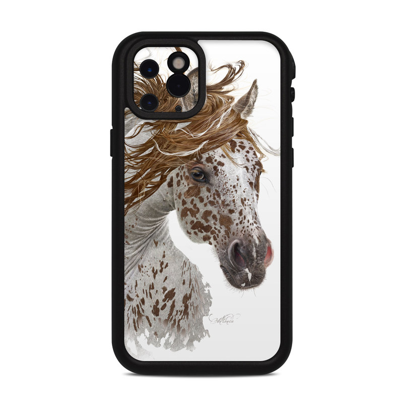 LifeProof iPhone 11 Pro fre Case Skin design of Horse, Mane, Mustang horse, Illustration, Snout, Animal figure, Drawing, Stallion, Liver, Mare, with white, brown colors