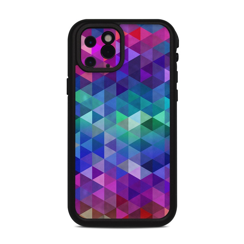 LifeProof iPhone 11 Pro fre Case Skin design of Purple, Violet, Pattern, Blue, Magenta, Triangle, Line, Design, Graphic design, Symmetry, with blue, purple, green, red, pink colors